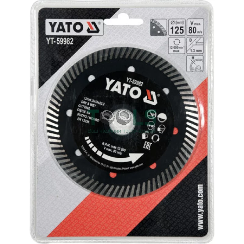 Диск отрезной YATO 125x1.3x10x22.2мм (YT-59982)