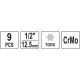 Набір насадок викруткових ударних YATO Torx 1/2" T20-T70 9 шт, (YT-10654)