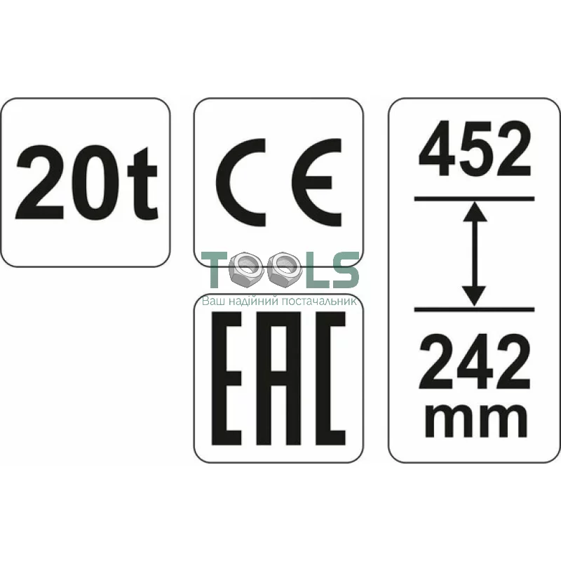 Домкрат гідравлічний пляшковий YATO 20 т 242х452 мм (YT-17007)
