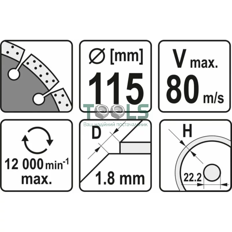 Диск отрезной YATO 115x1.8x10x22.2 мм (YT-59961)