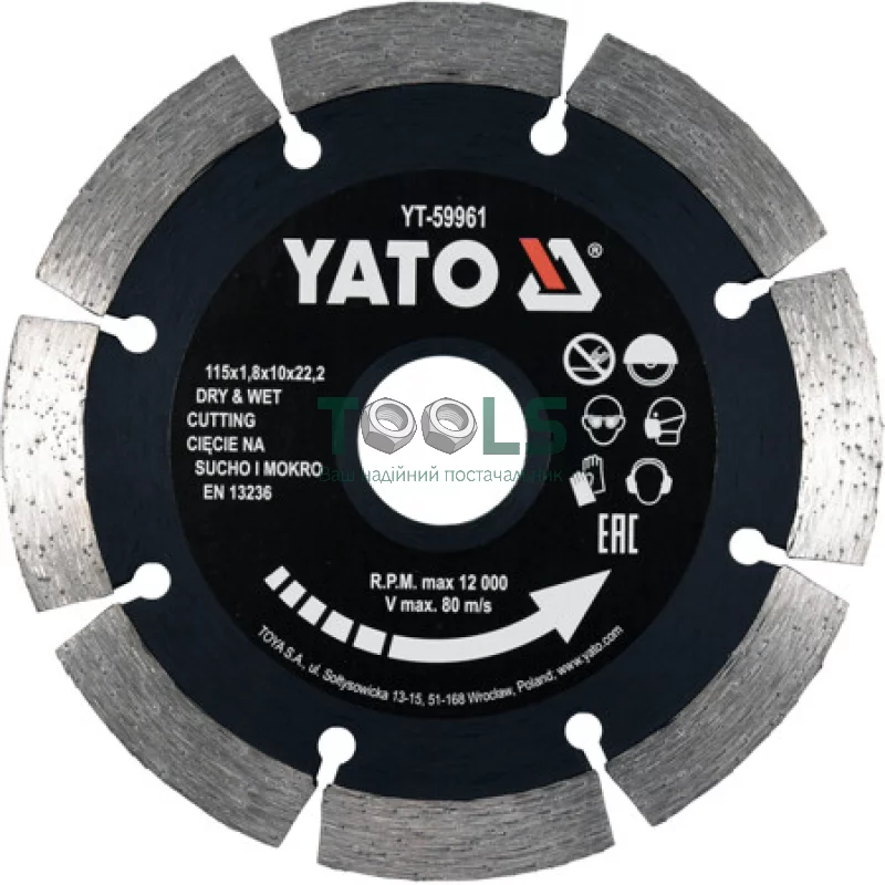 Диск отрезной YATO 115x1.8x10x22.2 мм (YT-59961)