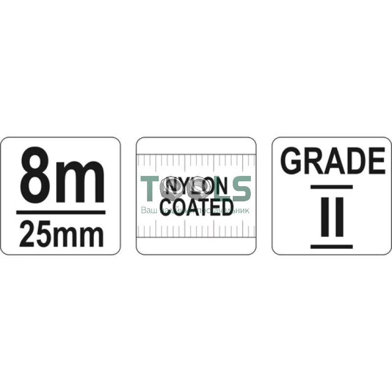 Рулетка YATO с нейлоновым покрытием 8 м x 25 мм (YT-71058)