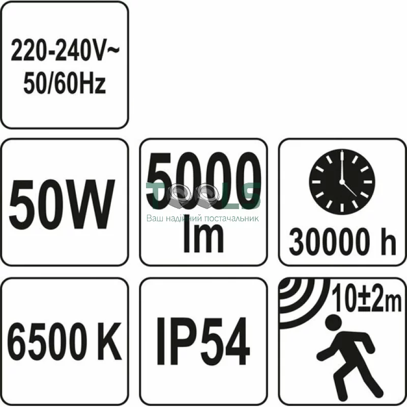 Прожектор с SMD-диодным излучателем и датчиком движения YATO YT-81829