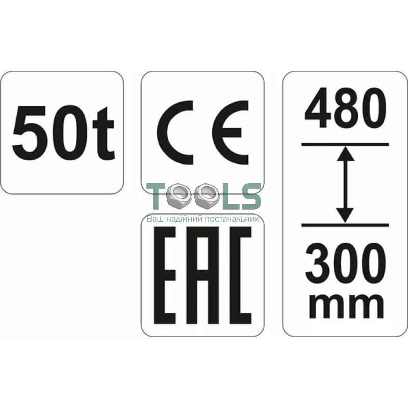 Домкрат гидравлический бутылочный YATO 50 т 300х480 мм (YT-17009)