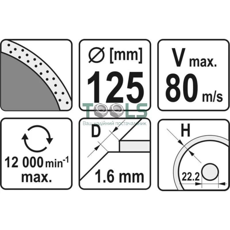 Диск отрезной YATO 125x1.6x10x22.2 мм (YT-59952)