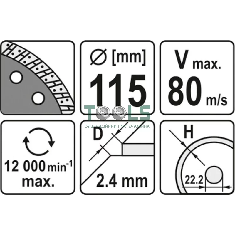 Диск алмазный YATO турбо 115x8,0x22,2 мм (YT-6022)