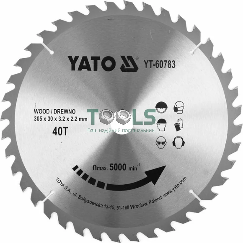 Диск пильный по дереву с победитовыми напайками YATO YT-60783 (305x30x3.2x2.2 мм), 40 зубцов