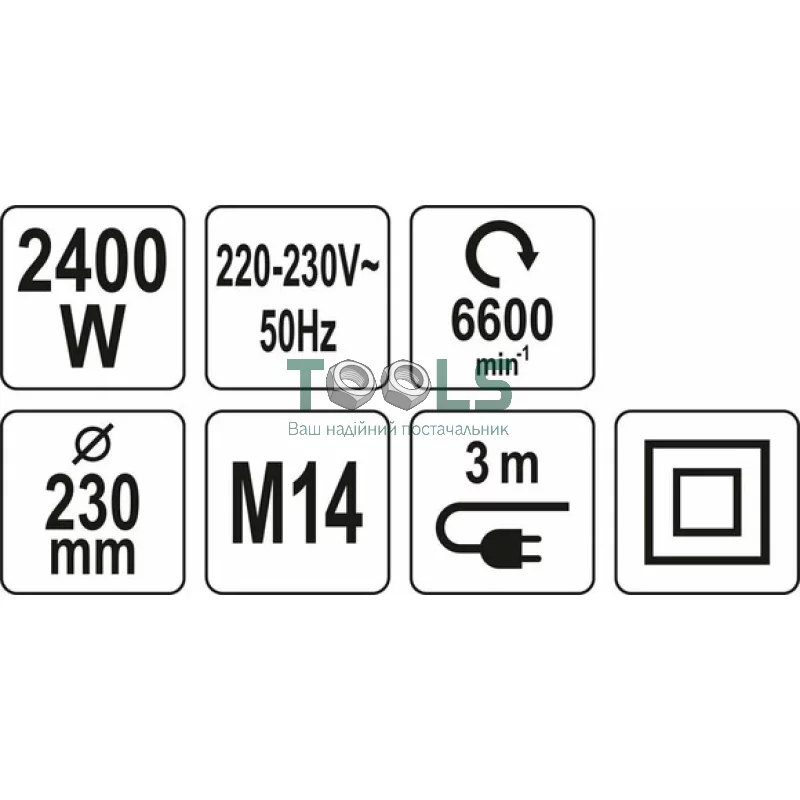 Шліфмашина кутова YATO 2400 Вт, 230 мм М14 (YT-82105)