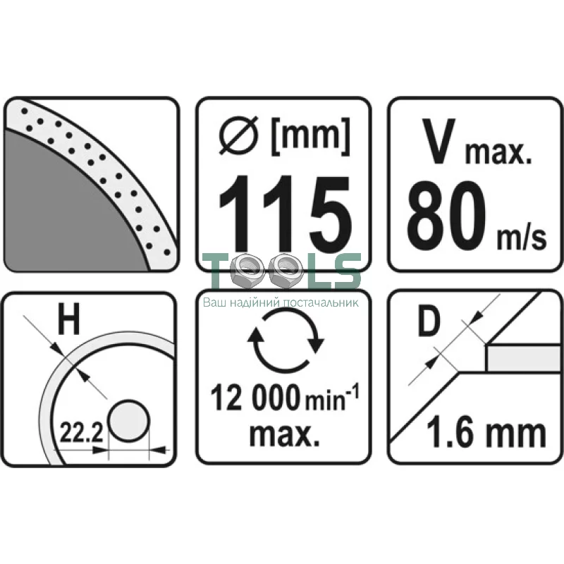 Диск отрезной YATO 115х1.6х10х22.2 мм (YT-59951)