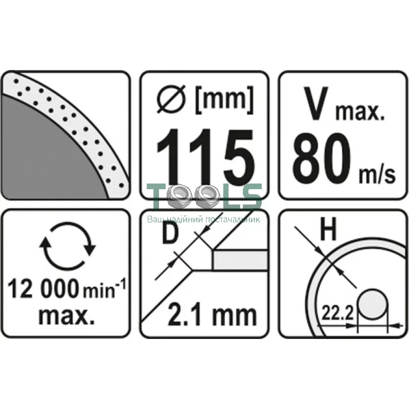 Диск алмазный YATO сплошной 115x5,3x22,2 мм для мокрой резки (YT-6012)