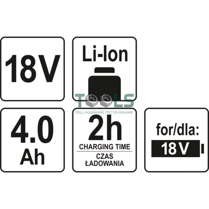 Аккумулятор YATO 18V, 4.0 А/час (YT-82844)
