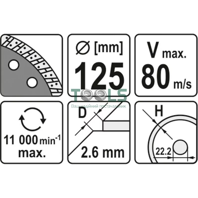 Диск алмазный YATO турбо 125x8,0x22,2 мм (YT-6023)