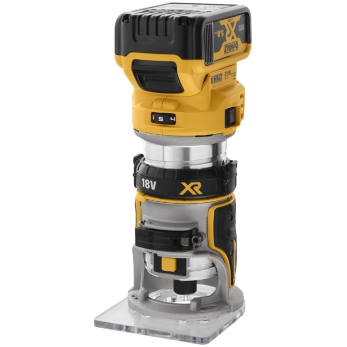 Аккумуляторный кромочный фрезер DeWALT DCW604P2 (2х18 В, 5 А*ч)