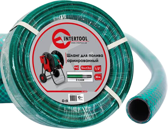 Шланг садовый INTERTOOL, армированный, трехслойный, зеленый, 1/2, 50 м, PVC (GE-4026)