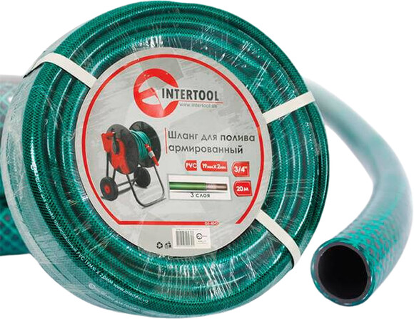 Шланг садовый INTERTOOL, армированный, трехслойный, зеленый, 3/4, 20 м, PVC (GE-4043)