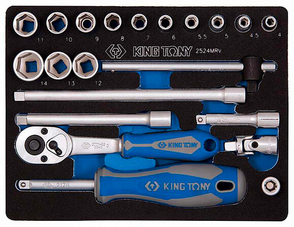 Набор головок KING TONY 1/4" 21 единиц, 6-ти гранные, 4-14 мм (2524MRV)