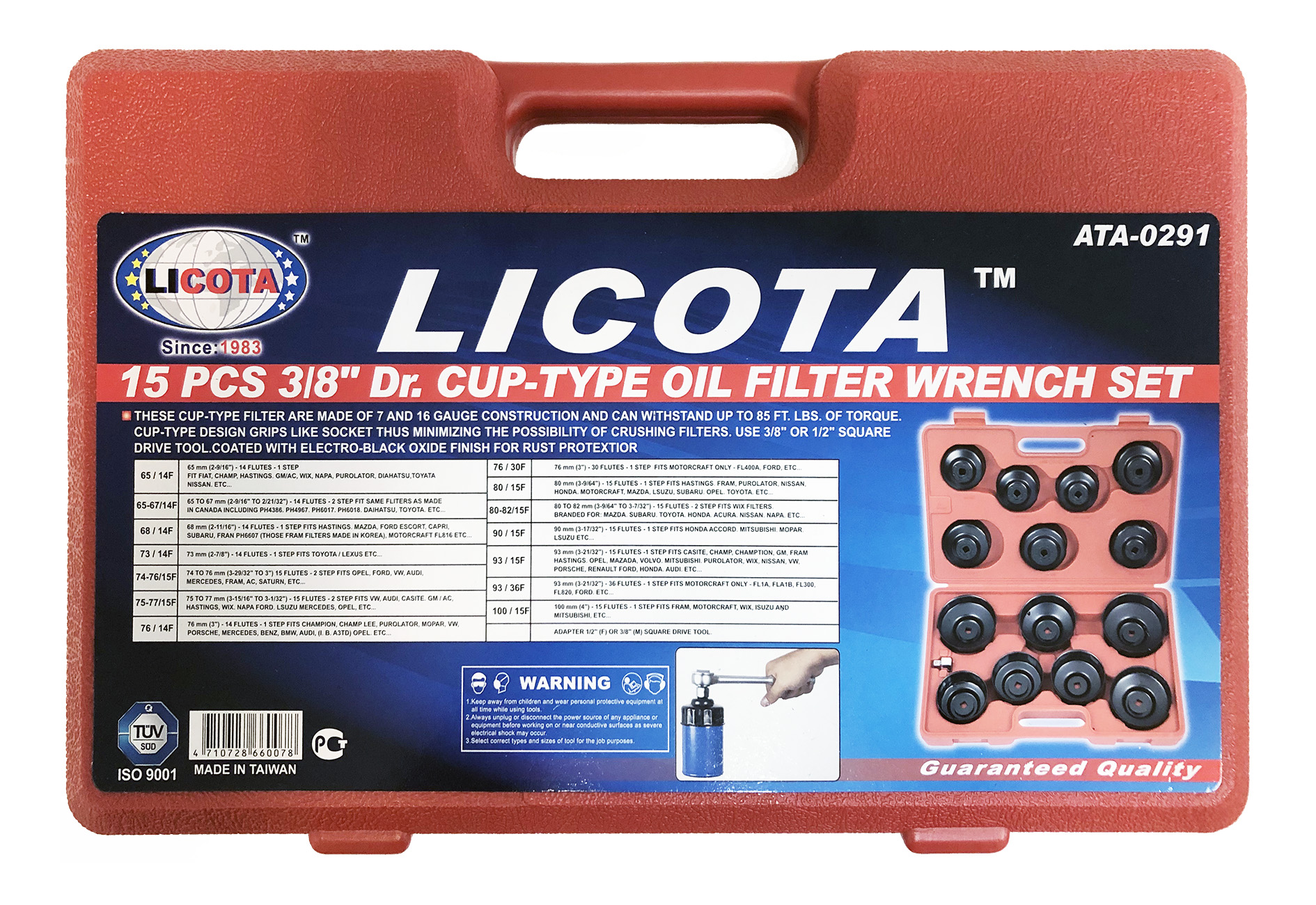 Набор чашек для съема масляных фильтров 15 предметов LICOTA (ATA-0291)