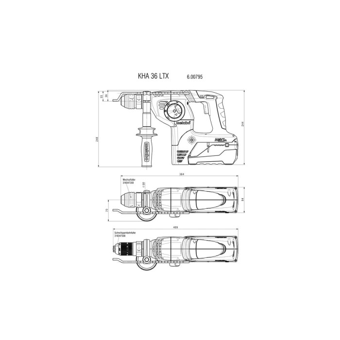 Аккумуляторный перфоратор Metabo KHA 36 LTX (36 В, 3.1 Дж, без АКБ) (600795840)