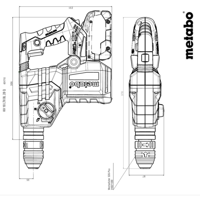 Аккумуляторный перфоратор Metabo KH 18 LTX BL 28 Q (18 В, 3 Дж, без АКБ) (601715840)