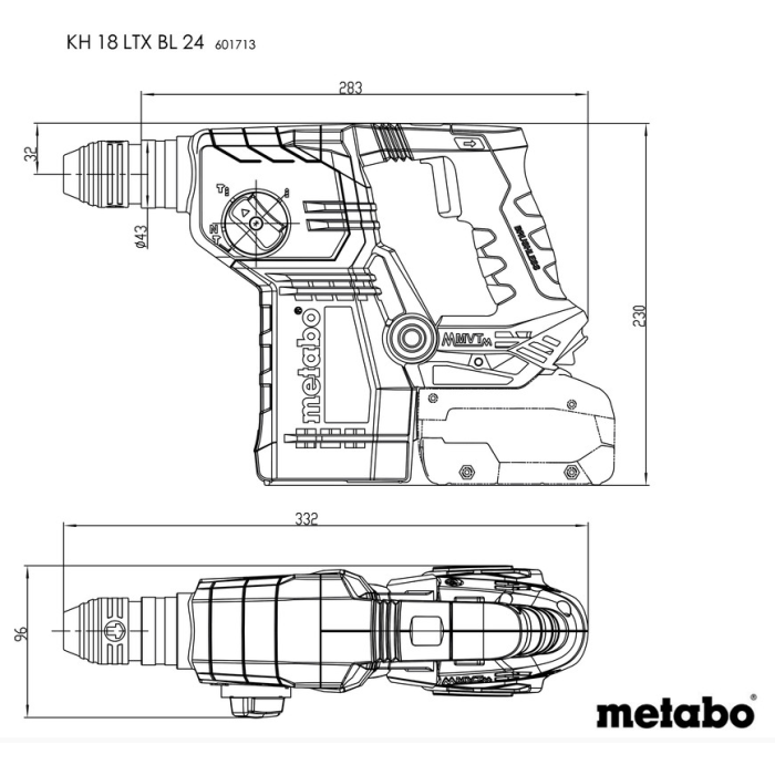 Аккумуляторный перфоратор Metabo KH 18 LTX BL 24 (18 В, 2.2 Дж, без АКБ) (601713840)