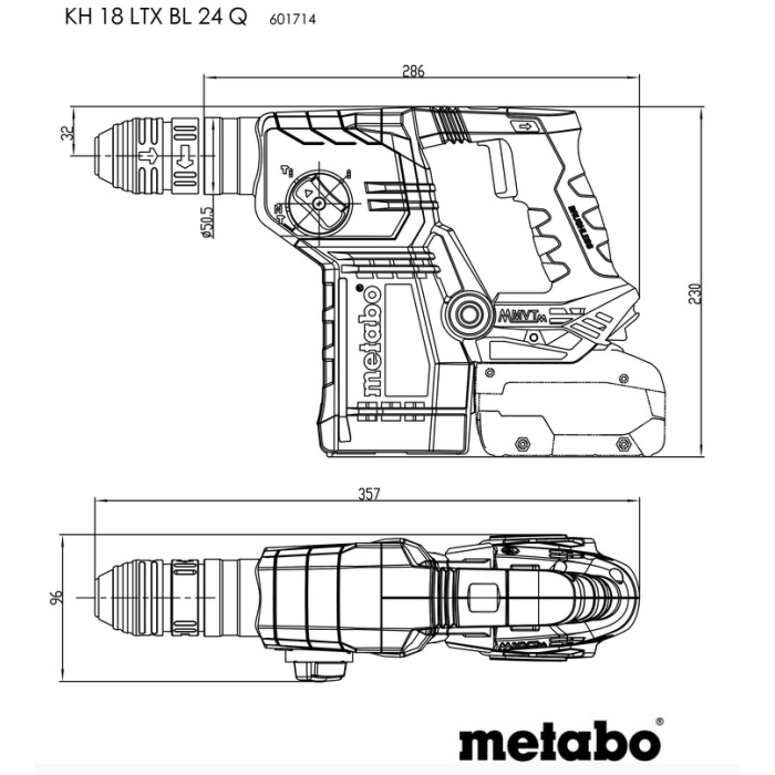 Аккумуляторный перфоратор Metabo KH 18 LTX BL 24 Q (18 В, 2.2 Дж, без АКБ) (601714840)