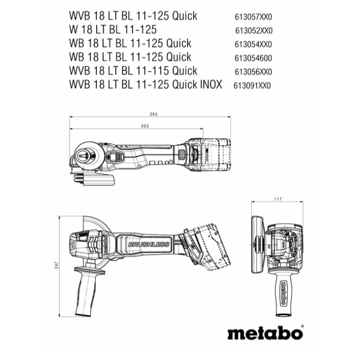 Аккумуляторная угловая шлифмашина Metabo WPB 18 LT BL 11-125 Quick (18 В, без АКБ, 125 мм) (613057850)