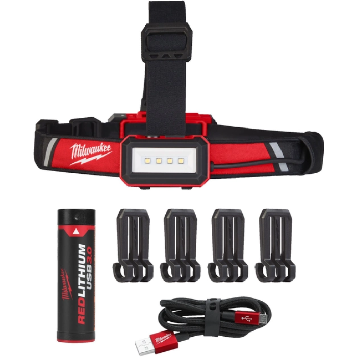 Аккумуляторный налобный фонарь Milwaukee L4 HLRP-301 (от USB, 2.5 А*ч, 600 лм) (4933479767)