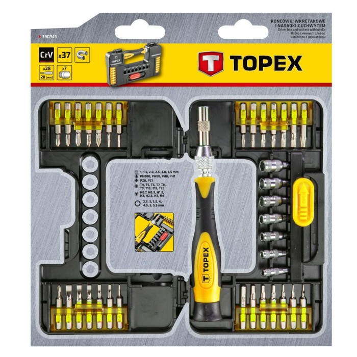 Набор прецизионных насадок с держателем Topex (37 шт.) (39D343)