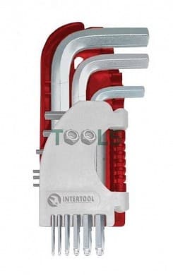 Набор Г-образныx шестигранныx ключей 9шт с шарообразным наконечником, 15-10 мм, S2, PROF Intertool HT-1813
